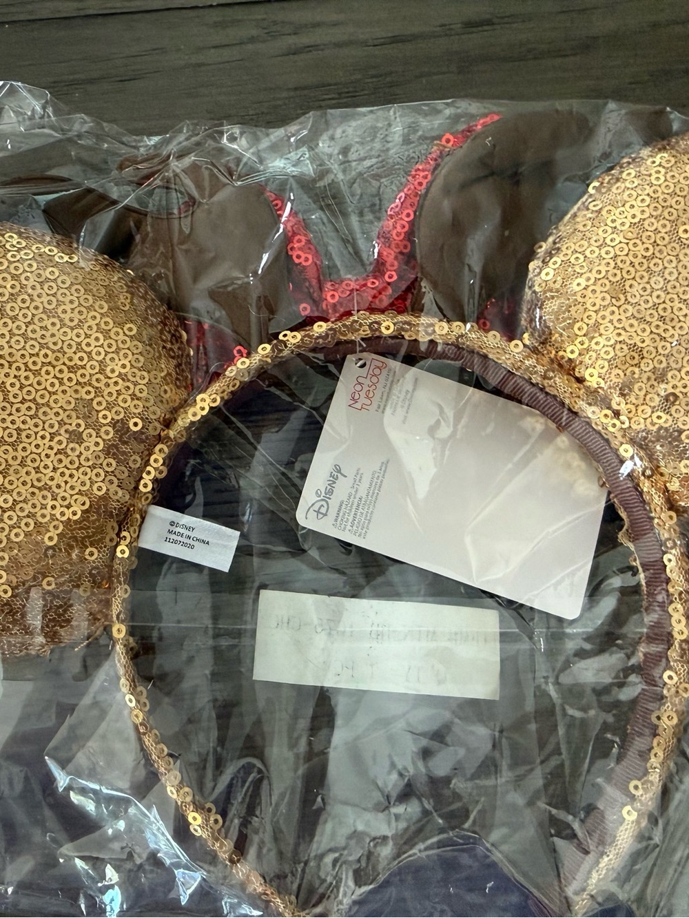Disney Gold Sequin Minnie Ears Headband with Red Bow NWT - Picture 2 of 2